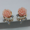 Accessory, fashionable earrings from pearl, Korean style, flowered, wholesale