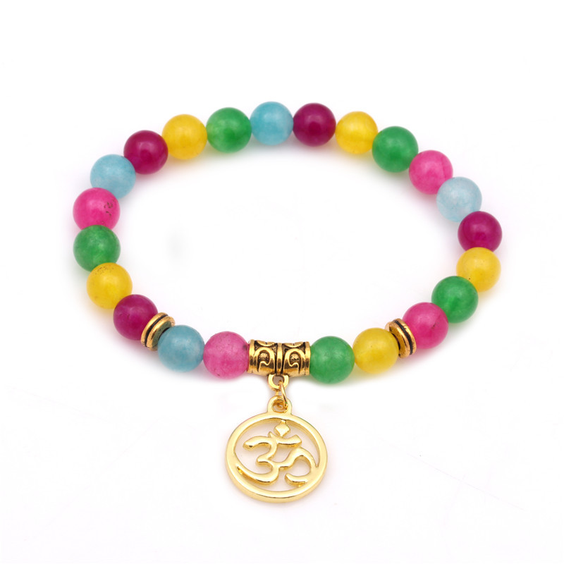 Natural Colorful Agate Beaded Bracelet Yoga Lotus Cross Pendant display picture 21