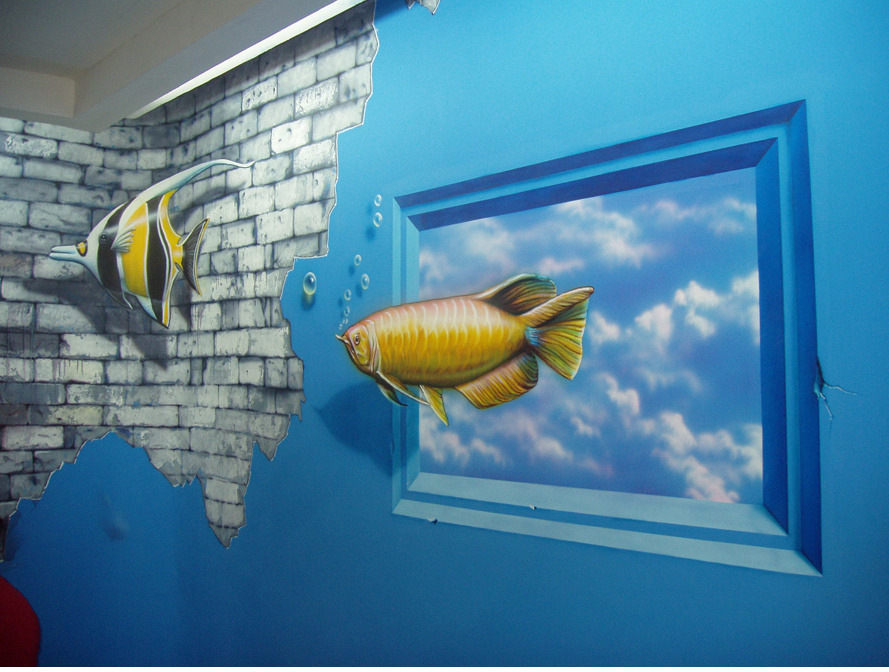主题餐厅手绘墙绘3D壁画