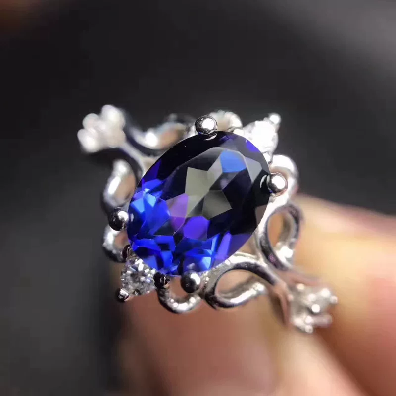 Sapphire blue ring with stone jade, 1 carat, silver 925 sample