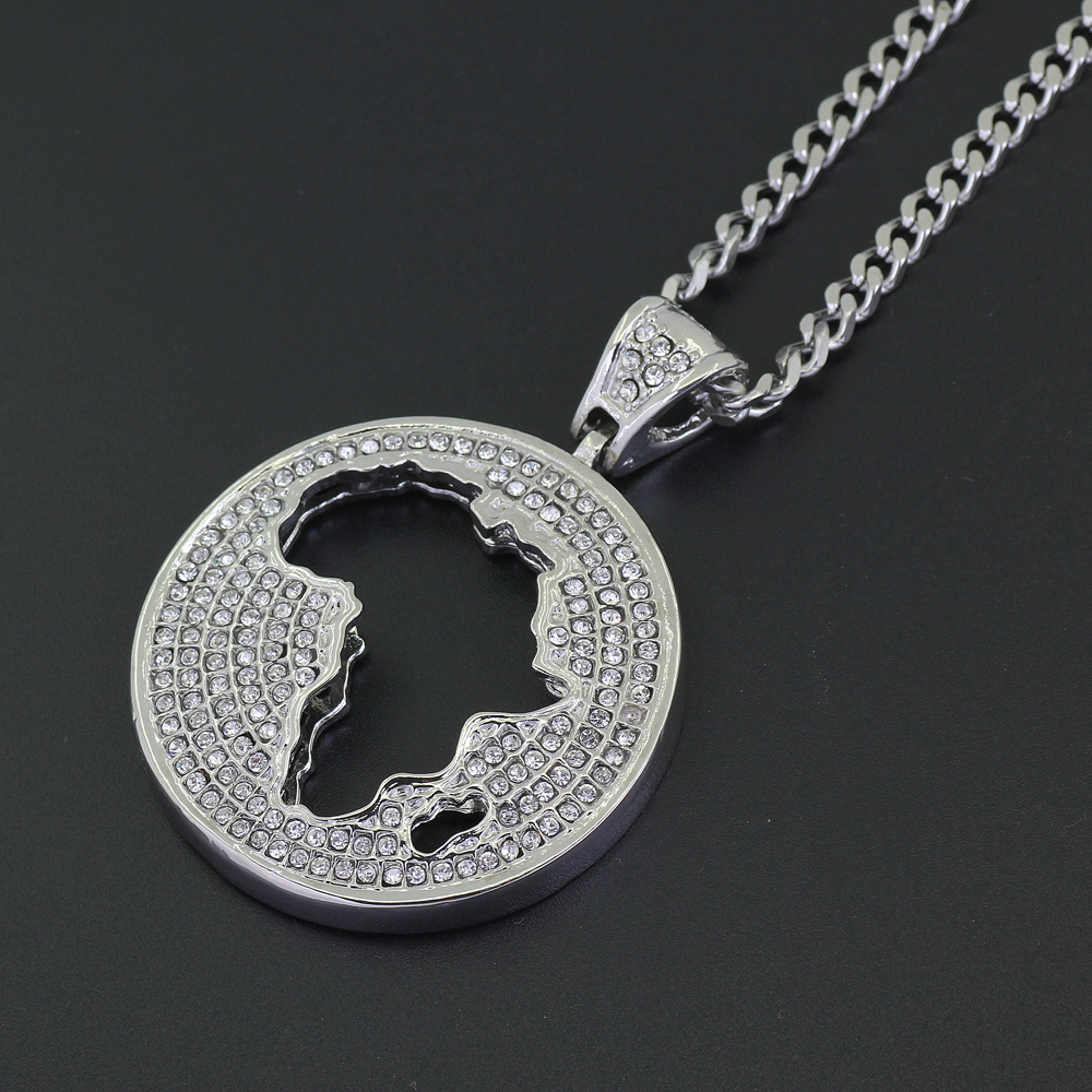 Wholesale Hip Hop Jewelry Crystal Hollow African Map Round Pendant