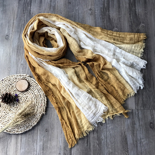 Cotton and linen scarves for women, new hanging-dyed contrasting color gradient stitching oversized scarf, retro literary style shawl, Mori series for women