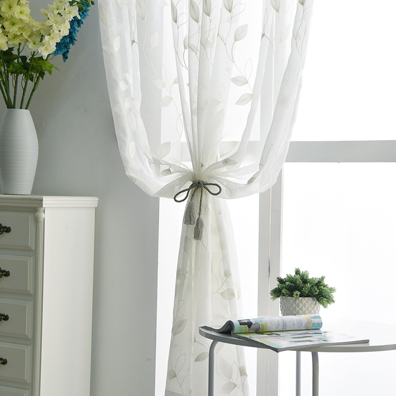 Modern Minimalist Fresh Cotton Thread Embroidered Window Screen for Living Room Bedroom Study, Two Colors Available, Wholesale