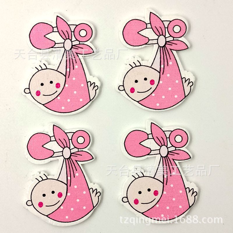 Baby Series Bolsillo de tela Forma de bebé Botones de madera Hermosas decoraciones hechas a mano 10 piezas en un paquete