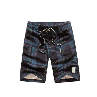 夏季男士格子五分裤韩版宽松直筒青少年男短裤沙滩冲浪薄款沙滩裤