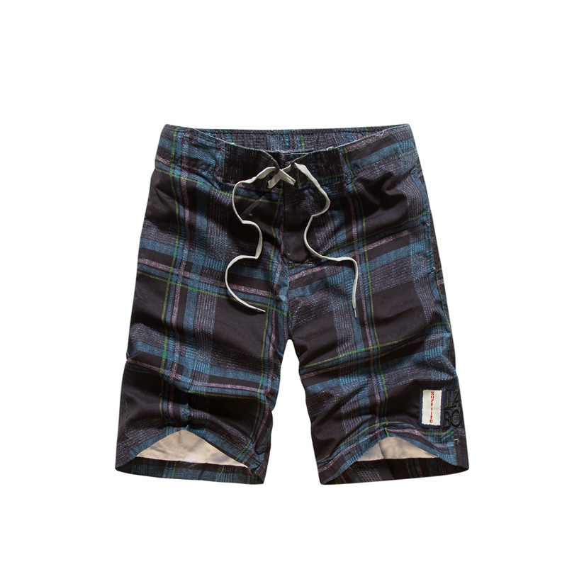 夏季男士格子五分裤韩版宽松直筒青少年男短裤沙滩冲浪薄款沙滩裤