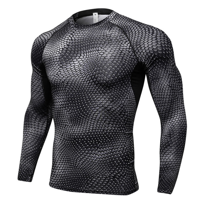 Men 3D Three-Dimensional Printing Fitness Running Training Long Sleeve Tight Elastic Wicking Quick-Drying Clothes