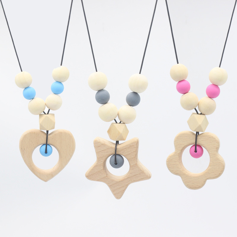 Mordedor bebé collar bebé cuentas de silicona de madera masticar mordida pegamento niños molar joyería colgante collar