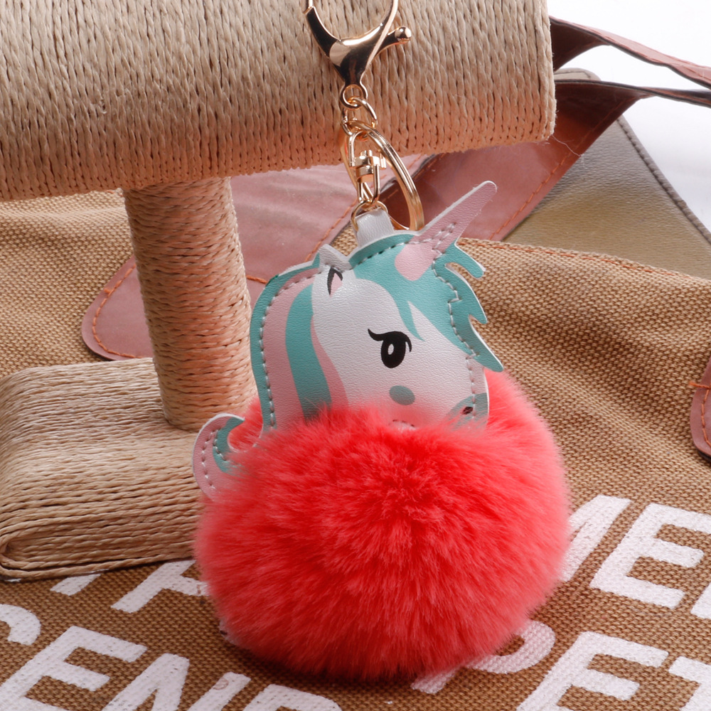 Quelle Fabrik Spot Kreative Einhorn Schlüssel Bund Imitation Rex Kaninchen Fell Cartoon Pu Leder Pony Monster Tasche Anhänger Weiblich display picture 14