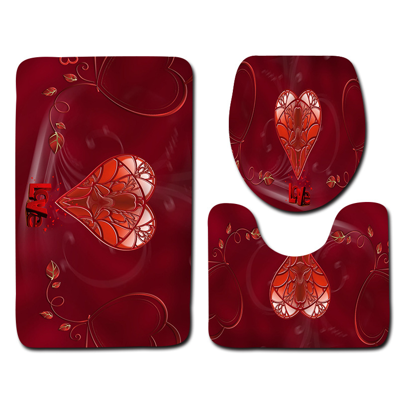 Serie europea y americana Día de San Valentín baño aseo piso estera 3 piezas conjunto Amazon deseo suministro de entrega de una sola pieza