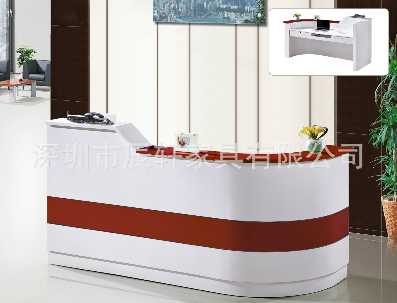 广东办公前台，烤漆弧形接待台，厂家订做|ms