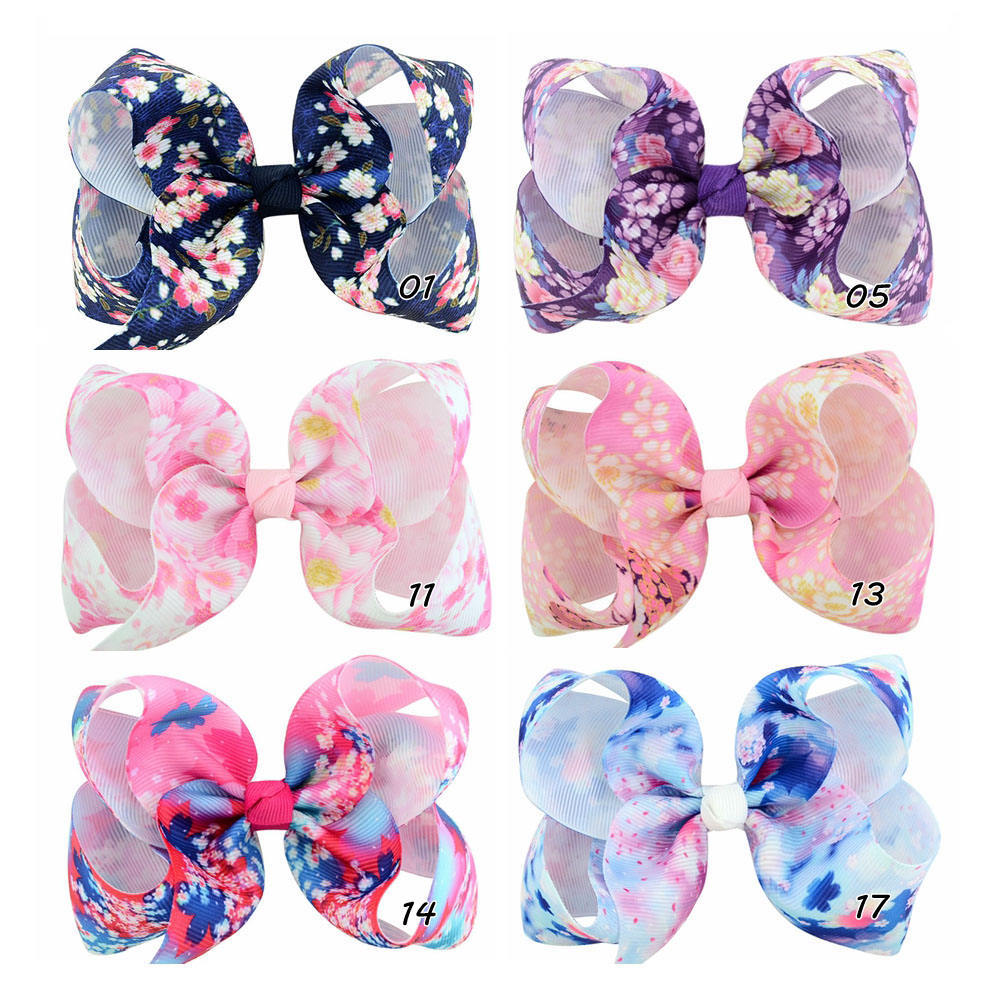 Children's Peony Print Ribbon Bow Hairpin Set display picture 1