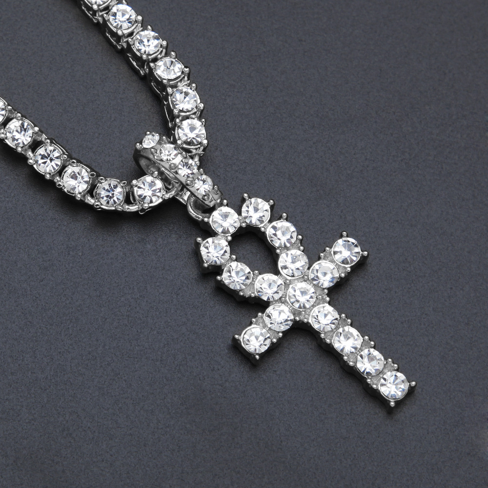 Fashion Cross Alloy Inlay Artificial Diamond Unisex Pendant Necklace 1 Piece