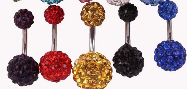 Titanium Steel Navel Ring With Diamond-studded Ball Curved Bar For Women, Piercing Jewelry 6MM And 10mm_voghion.com