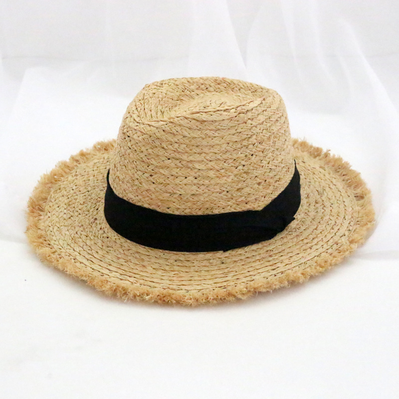 拉菲草编帽子男韩版潮时尚遮阳小礼帽女英伦复古爵士绅士防嗮草帽