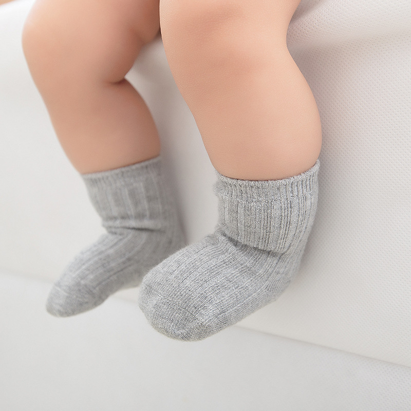 Calcetines para niños primavera y otoño aguja doble color sólido algodón peinado boca suelta calcetines para bebés niños y niñas calcetines de media pantorrilla calcetines para bebés