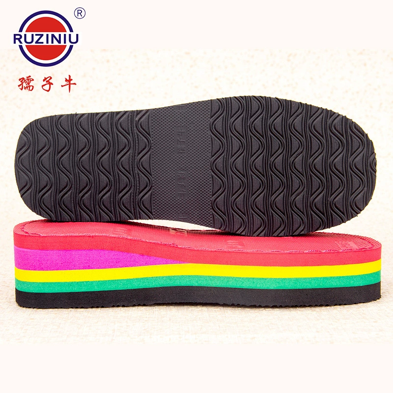 Ruziniu Sole Нескользящая резиновая подошва Тапочки ручной работы Подошва Легкий модный Радужный пятицветный поднос