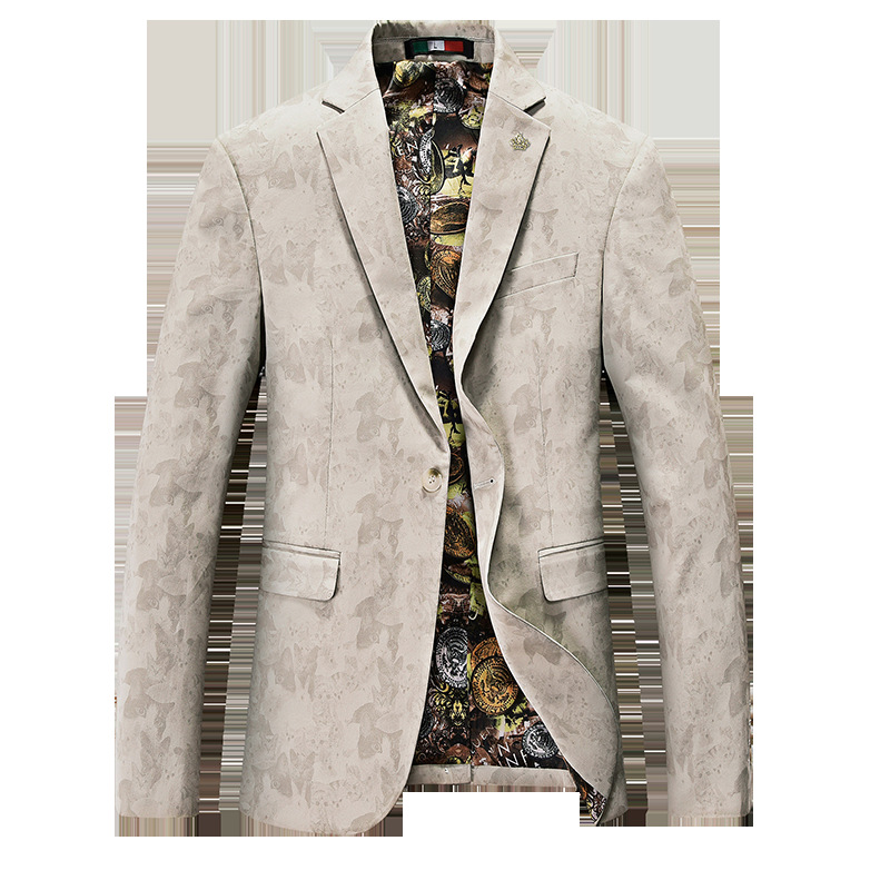 男式韩版商务休闲西装时尚高档修身男装一粒扣花纹小西装男西服