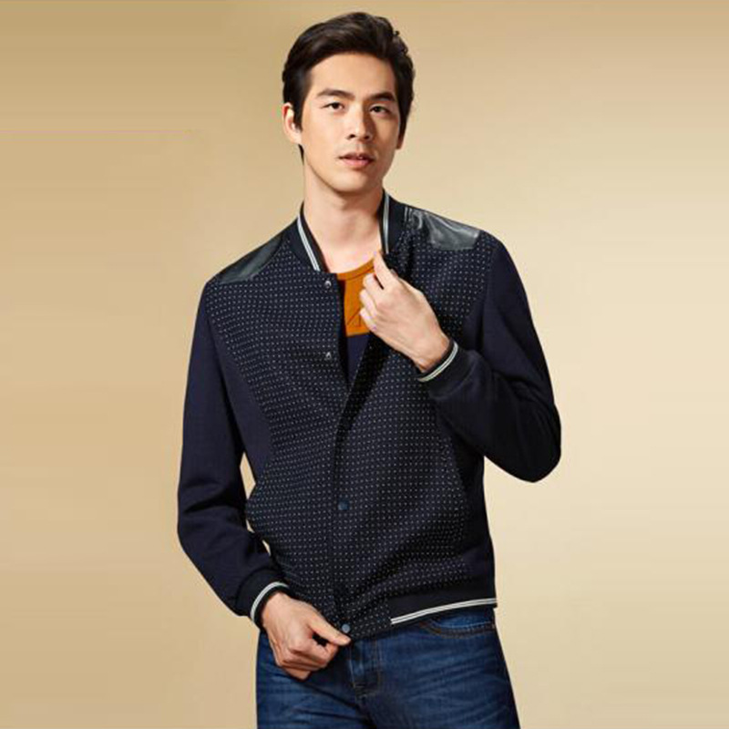 秋冬新款韩版修身男士提花立领夹克休闲外套 潮男拼接棒球夹克男