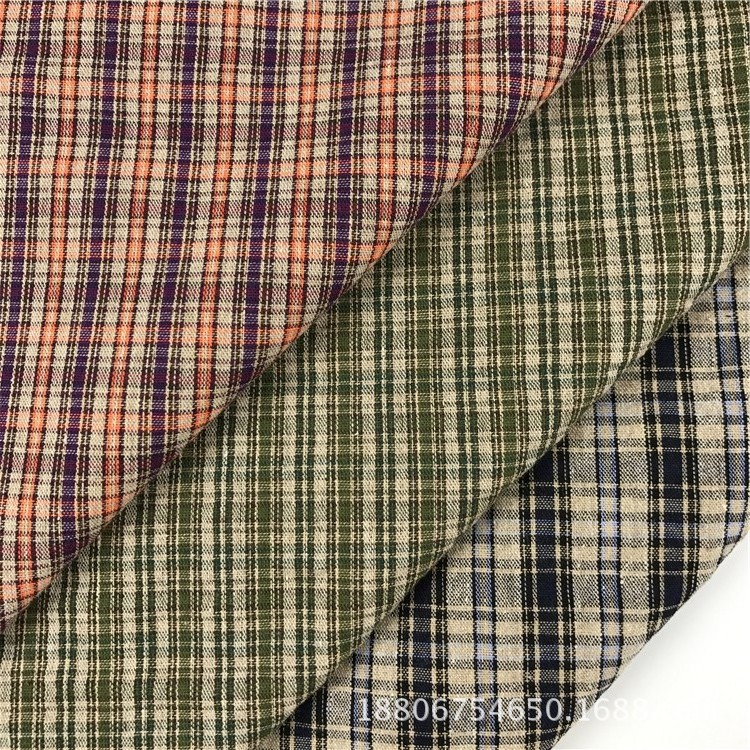 现货 涤棉起皱泡泡格子布 韩版森女系小方格服装面料 三色