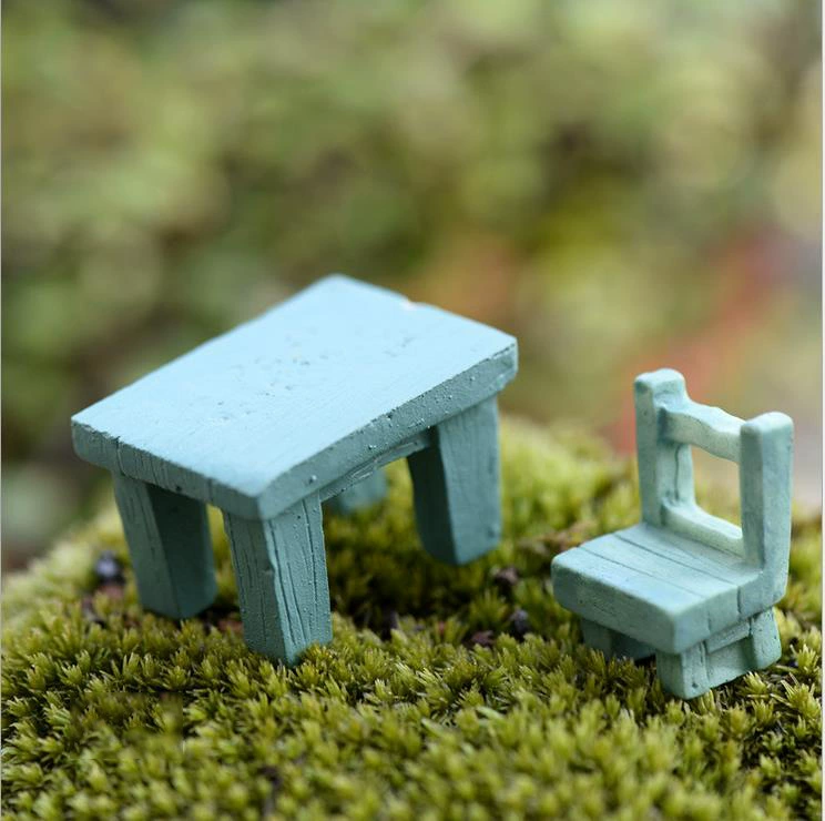 Zakka style decorative mini simulation resin small stool chair table micro -landscape succulent basin accessories