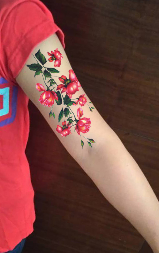 纹身贴纸防水女逼真花朵花臂盘子女人坊主题古装摄影写真YM-X286|ms