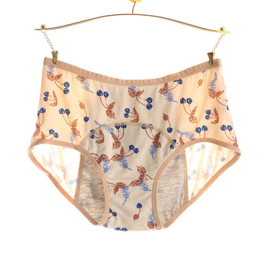 新款百搭粘纤樱桃印花 中腰生理内裤 前后防漏抗菌女士内裤5504#|ru