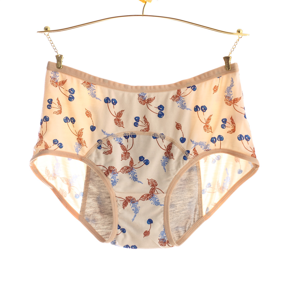 新款百搭粘纤樱桃印花 中腰生理内裤 前后防漏抗菌女士内裤5504#|ru