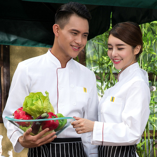 Custom logo for restaurant chef's uniform, hotel chef's workwear, fall/winter chef's long-sleeve uniform for dining room and kitchen.