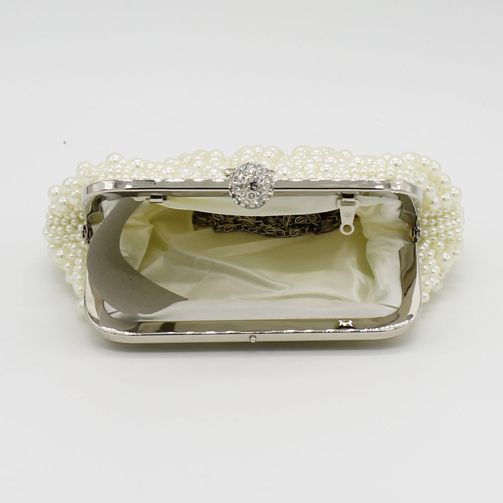 Túi clutch nữ dạ hội thêu chuỗi ngọc trai cầm tay – kiểu vỏ sò be — Màu trắng, Màu trắng be chi tiết 10