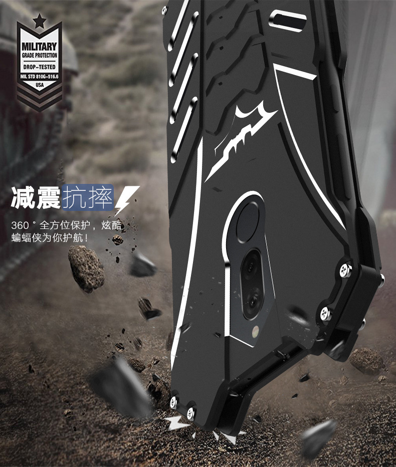 R-Just Batman Shockproof Aluminum Shell Metal Case with Custom Batarang Stent for Huawei Maimang 6 / Huawei Mate 10 Lite / Huawei nova 2i / Huawei Honor 9i