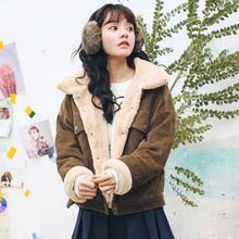 2020年冬季新款韓版短款兔絨內里拼接燈芯絨外套女加厚保暖棉衣