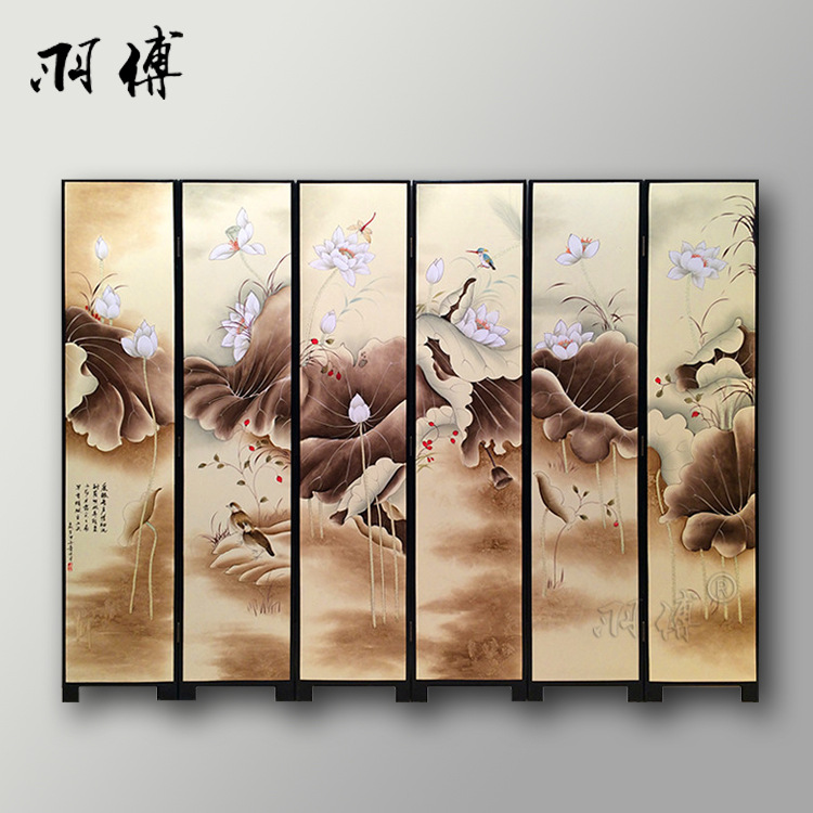 fold screen Hand drawn Lacquer painting hotel Guest room Background wall mural Restaurant partition Decorative partition Folding screen customized