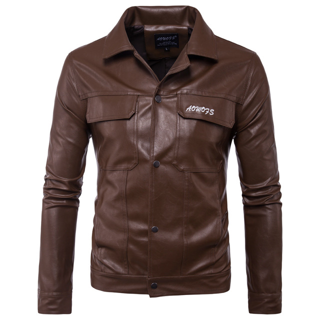 Men’s locomotive leather coat letter embroidered leather jacket