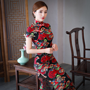Cheongsam dress long style retro cheongsam large size performance dress for women