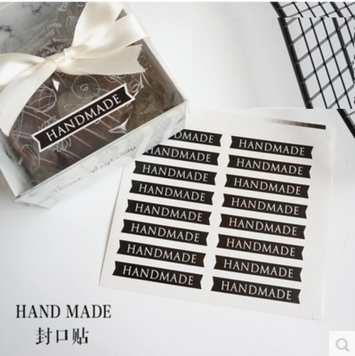 Black Sticker Baking Packaging Box Decorative Sticker Hand Made Long Strip Seal Sticker Self Adhesive Sticker 16 Pcs