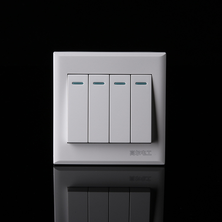现货四开单控开关86型暗装墙壁4位四位4开四联荧光 装饰开关面板