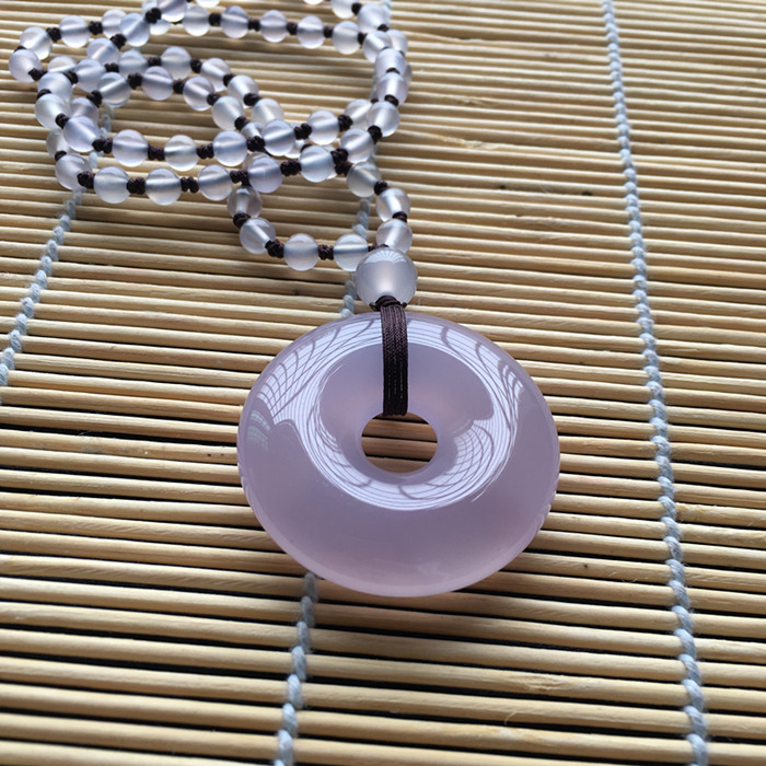 冰种紫玉髓玛瑙平安扣吊坠紫罗兰大号毛衣链平安扣挂件