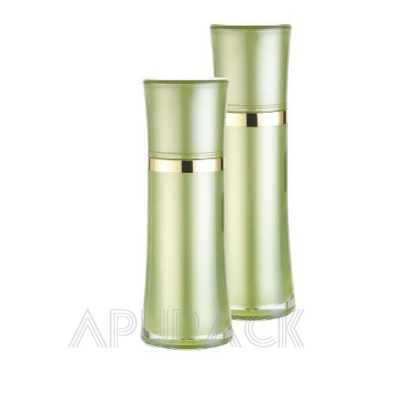 卫生细长腰圆烫金PMMA塑料精华防晒乳喷雾空瓶 金黄绿色批发