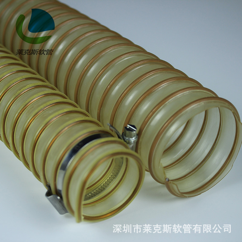 pu透明钢丝伸缩软管 耐磨钢丝软管 pu镀铜钢丝软管 工业吸尘软管