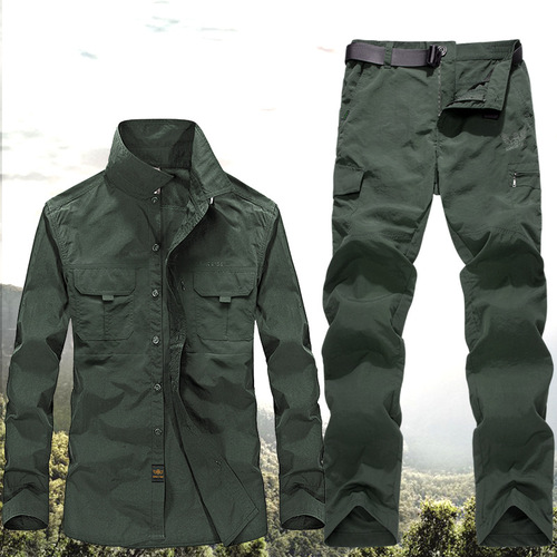 Spring and autumn quick-drying trousers suit for men, large size outdoor mountaineering clothing, security training clothing, overalls