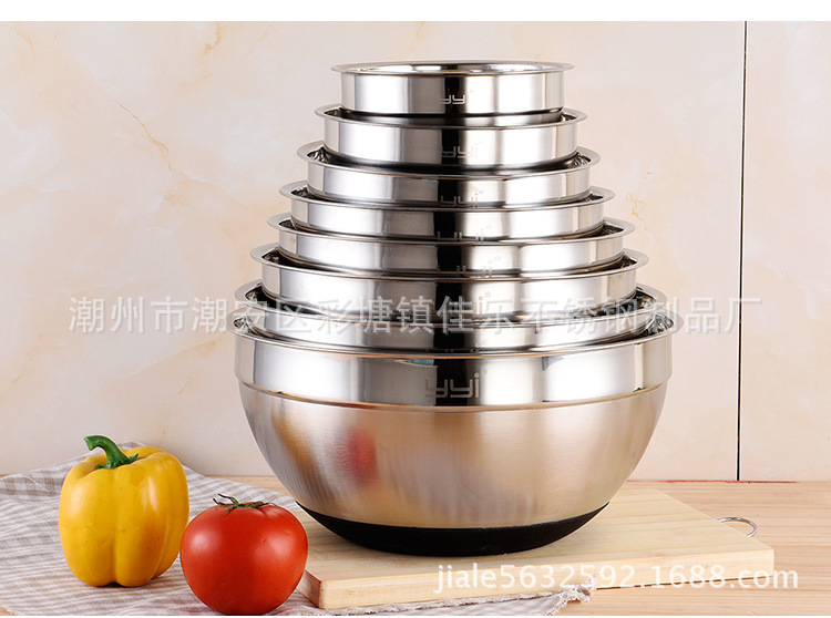 烘焙用具 18-30cm加厚硅胶底防滑不锈钢汤盆色拉碗 带盖沙拉盆