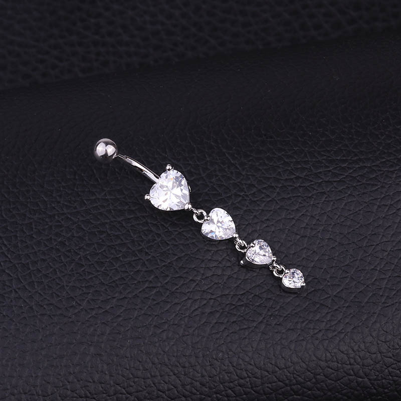 Fashion Heart Stainless Steel Inlaid Zircon Belly Ring display picture 5