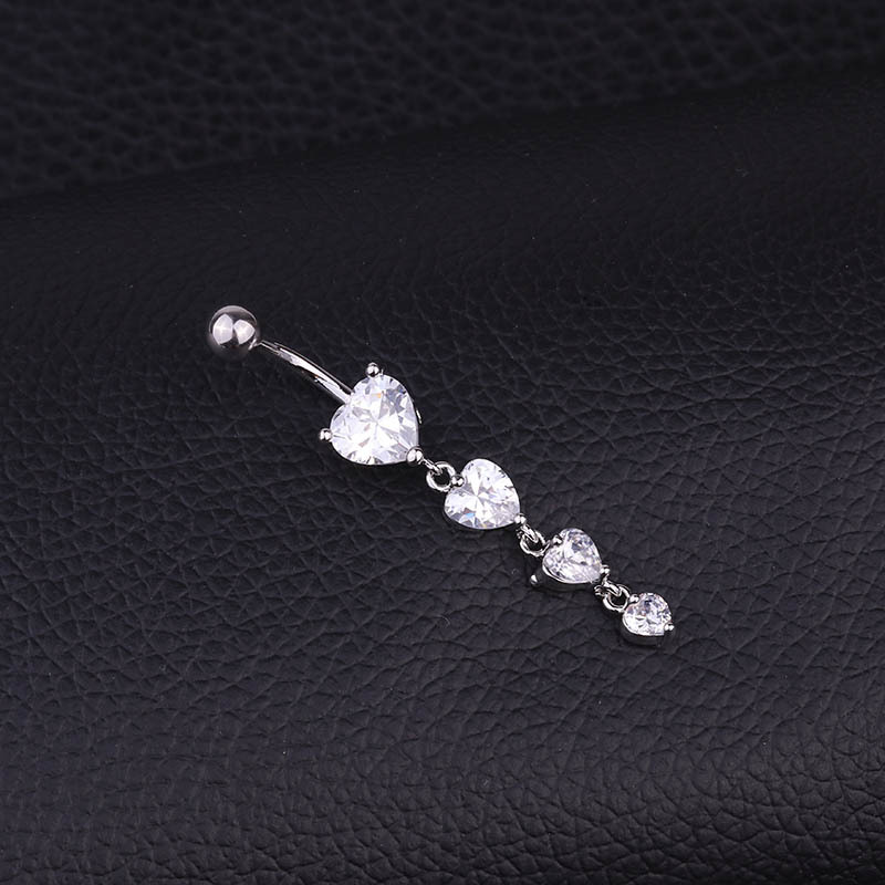 fashion heart-shaped zircon pendant tassel umbilical nail