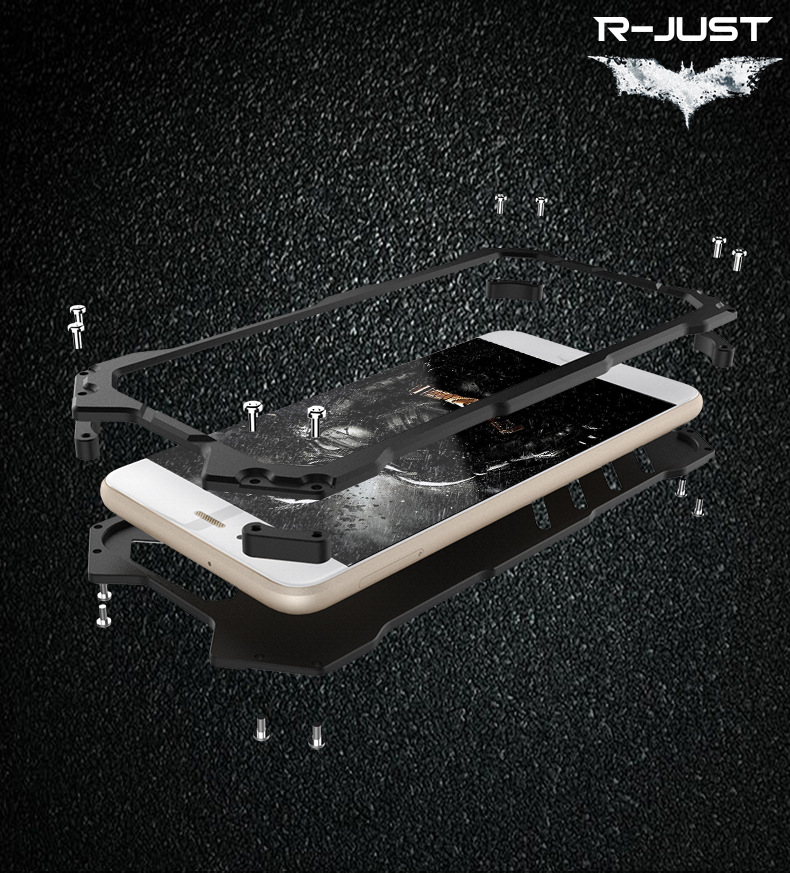 R-Just Batman Shockproof Aluminum Shell Metal Case with Custom Batarang Stent for Huawei P10 & Huawei P10 Plus