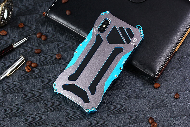 S.CENG Gundam Water Resistant Dustproof Shockproof Silicone Gorilla Glass Aluminum Alloy Metal Case Cover for Apple iPhone X