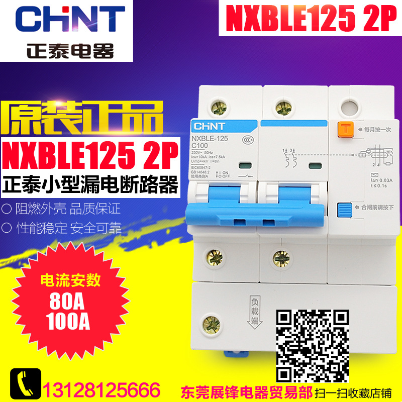 CHNT/正泰 NXBLE-125 漏电保护器2P 大功率空气开关 断路器 100A