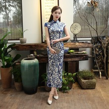 新款日常时尚长款旗袍 中国风复古改良修身长款旗袍