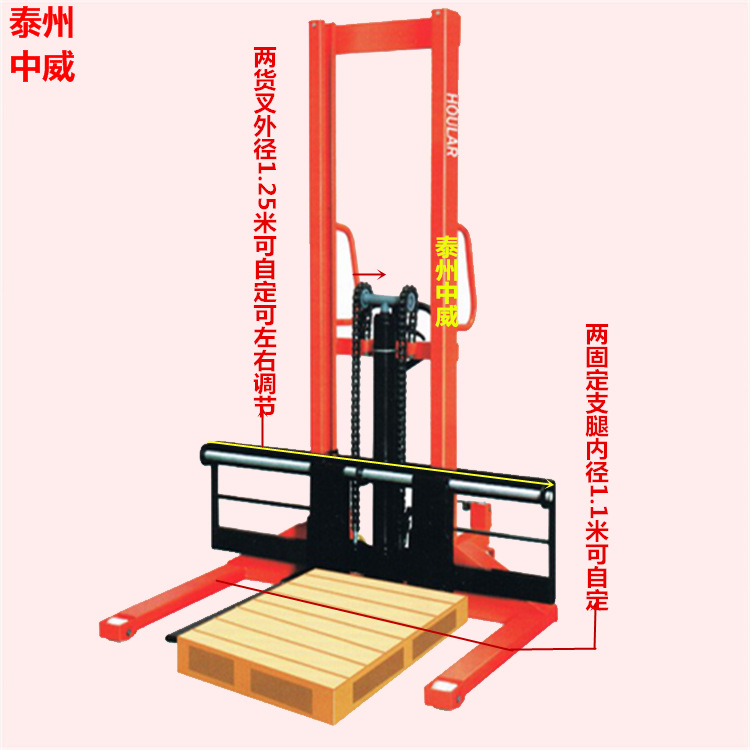 支腿1.6米宽手动升降叉车 宽腿式油压堆高机 货物装卸车液压铲车