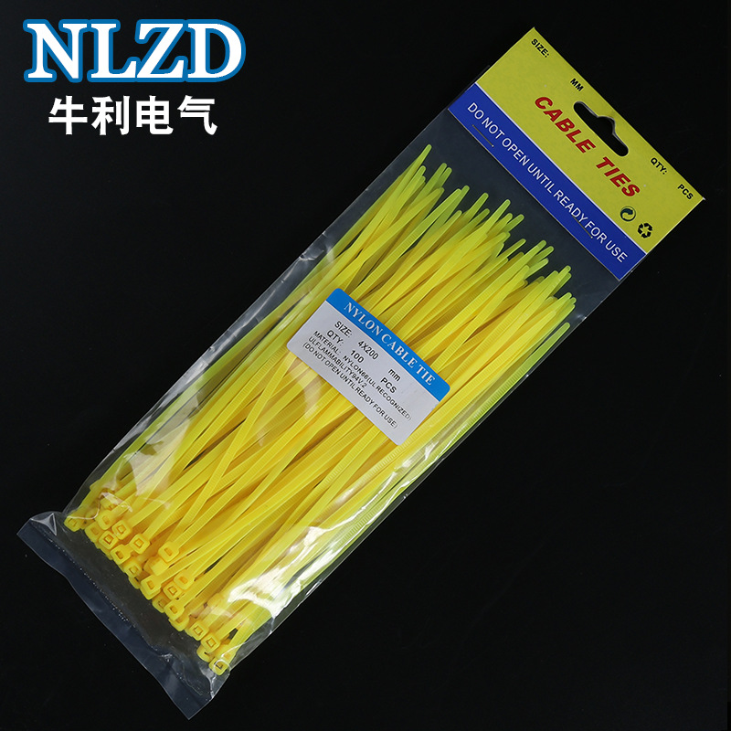 贸易型黄色自锁式尼龙扎带4*200mm 宽3.6 数量100条 厂家直销批发